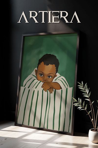 HİGUERA Portret minimalist pentru băieți Pictură murală cu rame din lemn