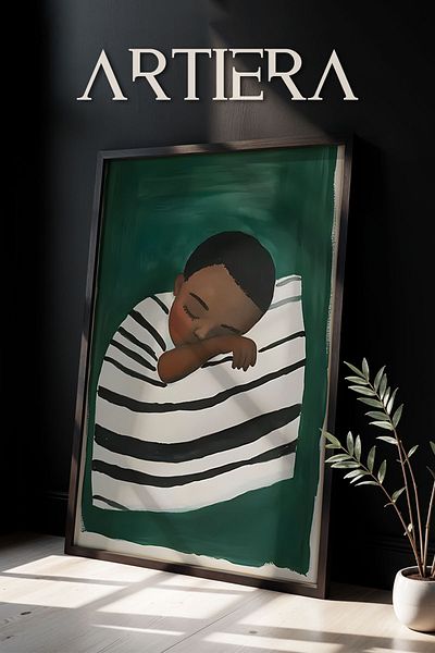 HİGUERA Portret minimalist pentru băieți Pictură murală cu rame din lemn
