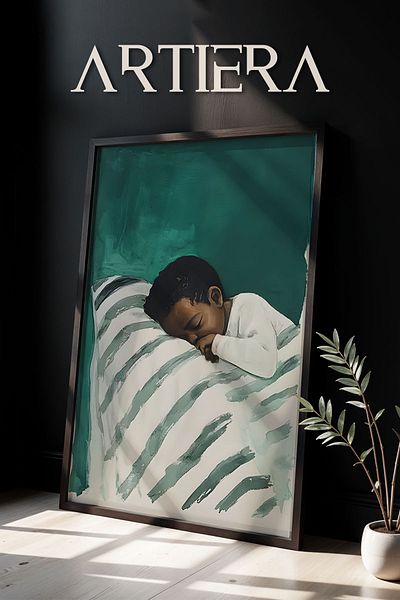 HİGUERA Portret minimalist pentru băieți Pictură murală cu rame din lemn