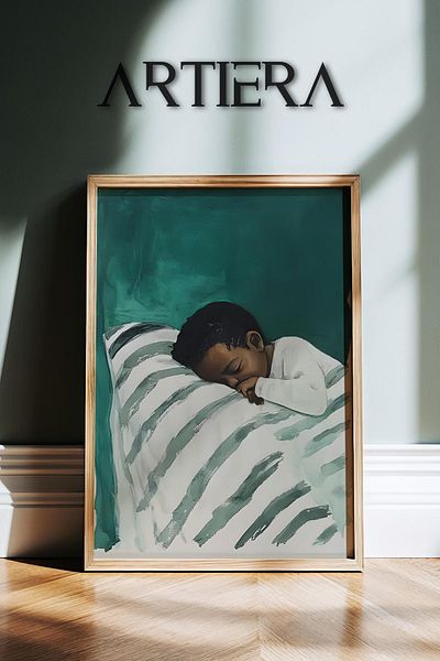 HİGUERA Portret minimalist pentru băieți Pictură murală cu rame din lemn