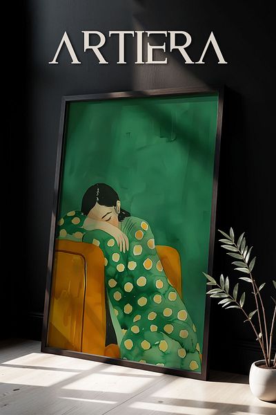 HİGUERA Portret de femeie în odihnă Colectie de artă contemporană abstractă Pictură de perete cu rame din lemn