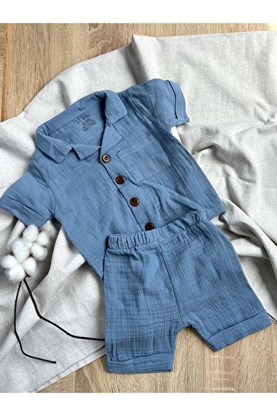 MİLNA BABY&KİDS 100% Cotton Muslin Pocketed Baby Boy Double Set (6-18 Months) Summer Comfortable Design