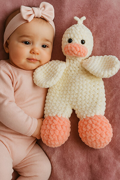 ElÖrme El Örgüsü Sevimli Ördek Uyku Arkadaşı – Bebekler İçin Güvenli ve Yumuş...