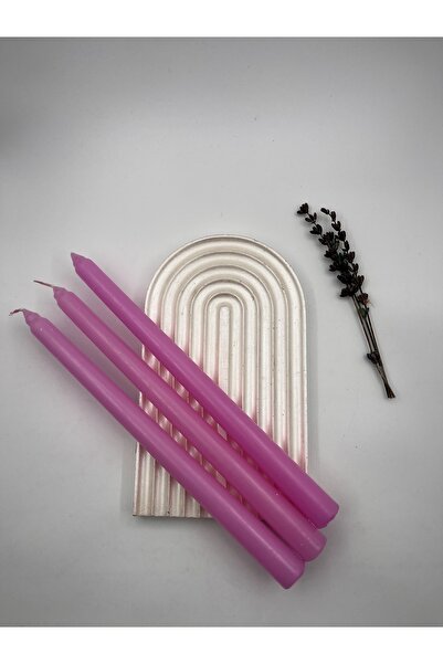 Verda Desing 🥇Dekoratif Pastel Mat Pembe Şamdan Mumu 3 lü Set