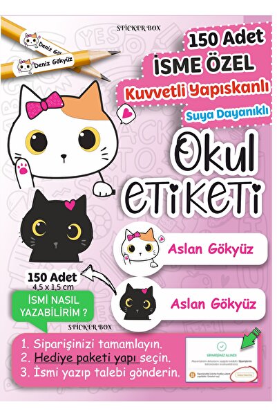 Think And Print Okul Etiketi Kalem Defter isimli Etiket Isim Yazılabilen Sevi...