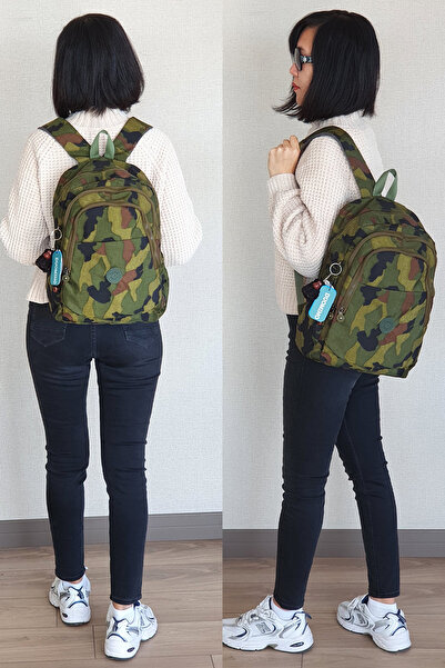 FCSTORE Camouflage Backpack Wrinkle Waterproof School Bag 14 Inch Laptop Travel Bag 40X30X15Cm