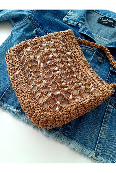 zümal tekstil tasarım Hand Knitted Paper Thread Pearl Women's Shoulder Bag (C...