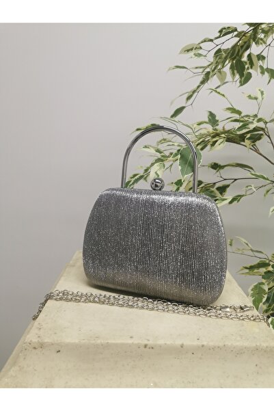 NAZART Women's Laser Platinum Evening Dress Clutch Chain Strap Handheld Wedding Engagement Night Shoulder Bag