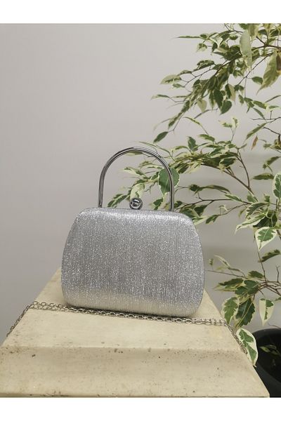 NAZART Women's Laser Silver Evening Dress Clutch Chain Strap Handheld Wedding Engagement Night Shoulder Bag