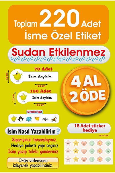 Foldart Şirin Hayvanlar Temalı Okul Etiketi Kalem, Defter İsimli Etiket İsim Yazılabilen – Suya Dayanıklı