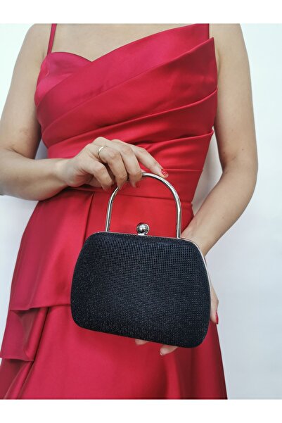 NAZART Жіноча чорна вечірня сумочка-клатч з великим каменем, ланцюжком через плече, для весілля, заручин, вечірнього виходу