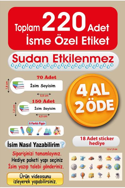 Foldart Kitap Temalı İsme Özel Okul Etiketi Seti - Defter Kalem Sticker Suya ...
