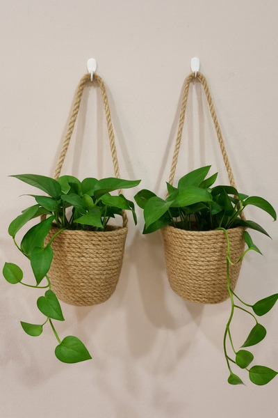 ÖRGÜM Artificial Flower Pot 2-Piece Flower Pot Basket 12X10 cm Plants and Hanging Accessories Not Included