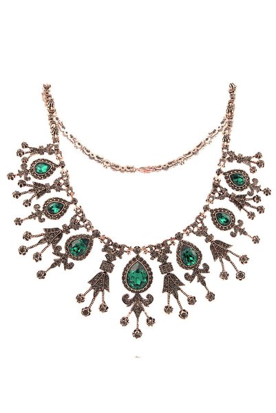 Aşina Gümüş New Year's Gift - Diamond Mounted Emerald Green Crystal Glass Stone Set