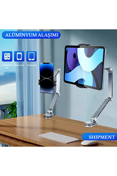 SHIPMENT Alüminyum Telefon Tablet Tutucu Stand 4-15,6 İnç 360 Derece Dönebile...