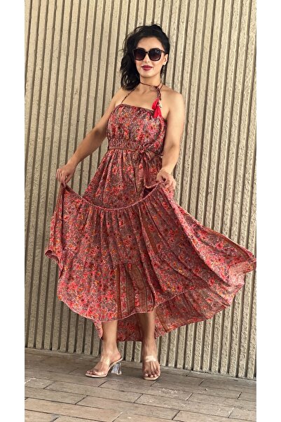 Addnone نسيم إيطاليا |   فستان طويل بدون حمالات مصنوع من الحرير الإيطالي