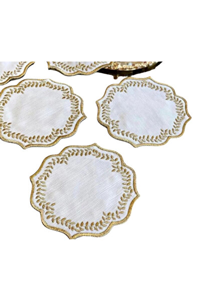 ZeynoÇeyiz Coffee Color Gardenia Linen Cocktail Napkins - 6 Presenter Holders...