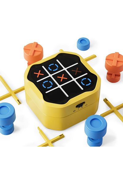 VENTLEX Joc X si 0 Interactiv Digital Premium cu Ecran Tactil, 3 Jocuri intr-o Cutie, , Tic Tac Toe, Galben