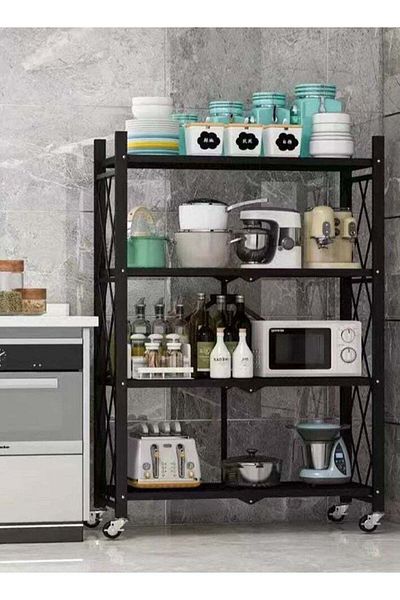 Generic Dida-cosmos 4 Layer Shelf Foldable Storage Shelving Unit with Wheels, Metal Storage Rack Display Rac