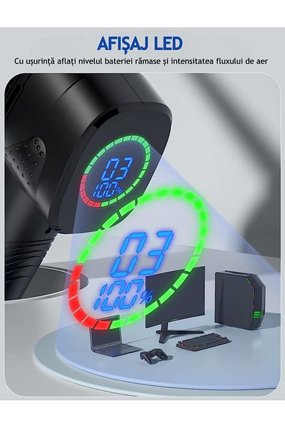 VENTLEX Suflanta aer Profesionala, Ecran Led, 3 Trepte de Viteza, Portabila, 5 duze, pentru indepartat praf