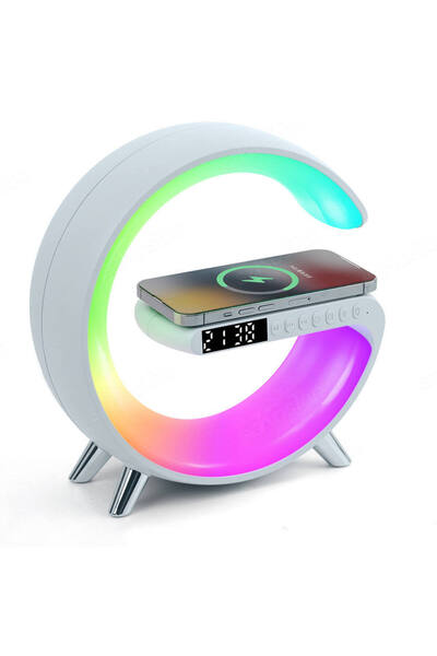 VENTLEX Lampa Smart LED RGB si Incarcator Wireless 15W, Lumini Ambientale, Sincronizare muzicala, Alb