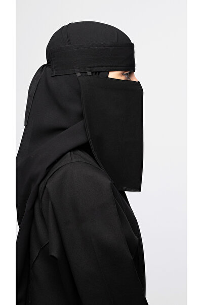 outline نقاب نسائي أسود بسيرين من الجوانب – تصميم محتشم وأنيق