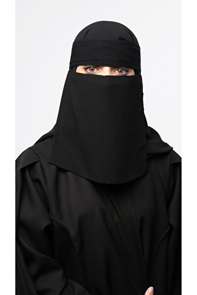 outline نقاب نسائي أسود بسيرين من الجوانب – تصميم محتشم وأنيق