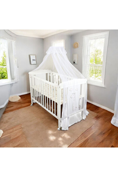 Generic Foldable Wooden Baby Bed with Mosquito Net and Mattress - Giraffe Design 120 x 60 cm