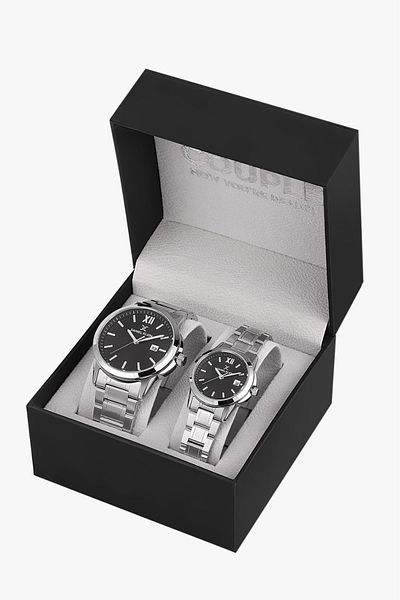 Daniel Klein ساعة Bay And Steel Cord للزوجين من Black Tar 3 Atm مقاومة للماء