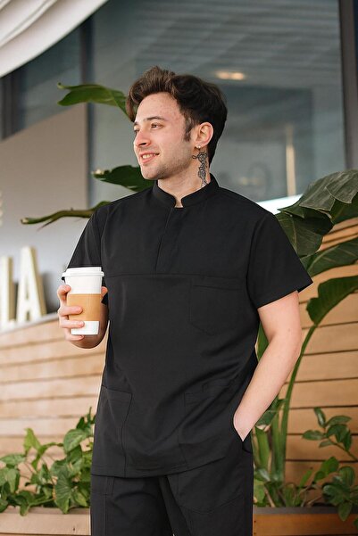 EGEUNIFORM New Erkek Premium Siyah  Hemşire Forması Scrubs Takım  Doktor Ünif...