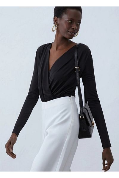 MAXLEVEL MODA Kruvaze Collar Bodysuit Bady with Straps