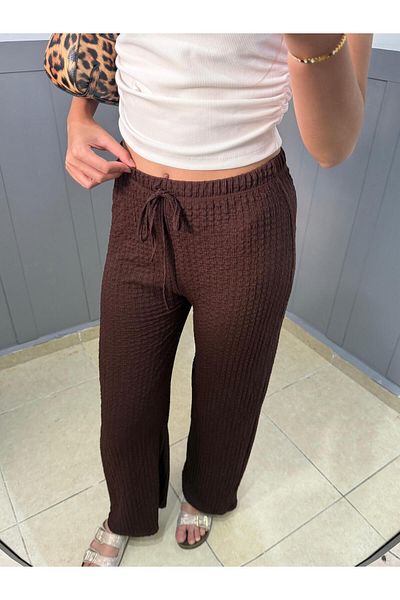 peri tower Seersucker Wrinkle Lace up High Waist Trousers 0030