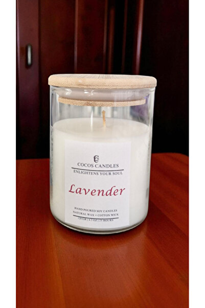 COCOS CANDLES Lavanta Kokulu Bambu Kapaklı Cam Bardakta %100 Doğal Kokulu Soy...