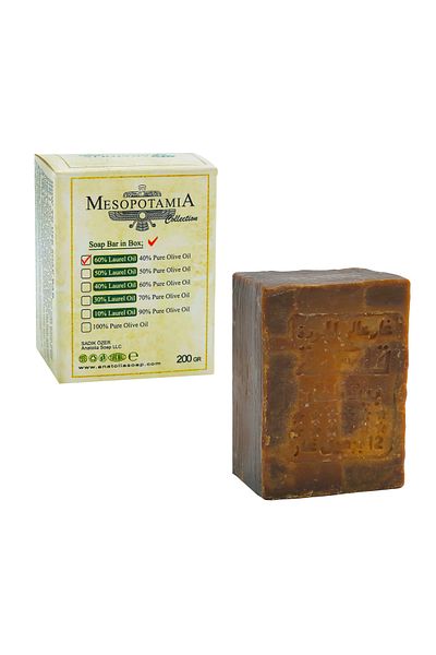Anatolia Soap صابون ميسبوتاميا 60٪ لوريل حلب مصنوع يدويًا، مغذي رائع للشعر الجاف والعادي