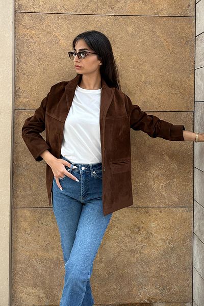 FACETTE Γυναικείο μπουφάν με κουμπιά Bitter Brown Suede