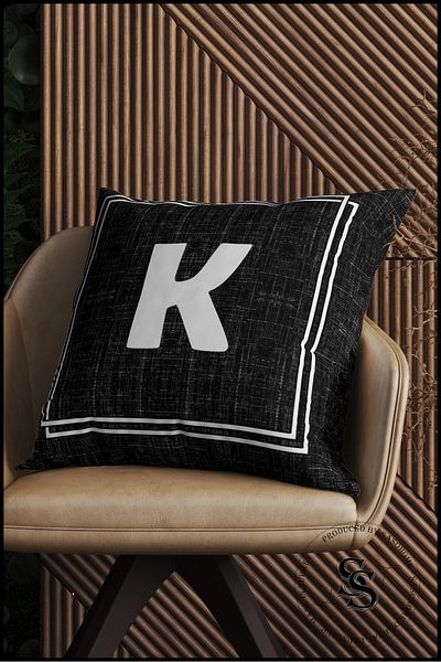 SasoHome Letter K - Black Background Letter Decorative Digital Printed Throw Pillow - Pillow Case