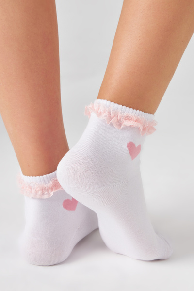 bamboo star Bamboo Women's White Half Lace Heart Patterned Seamless White Socks 3 Pack