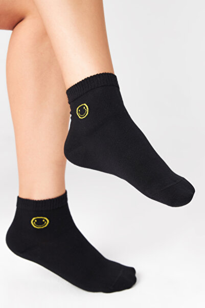 bamboo star Дамски черни безшевни черни чорапи с шарка „усмивка“ от бамбук, 3 чифта
