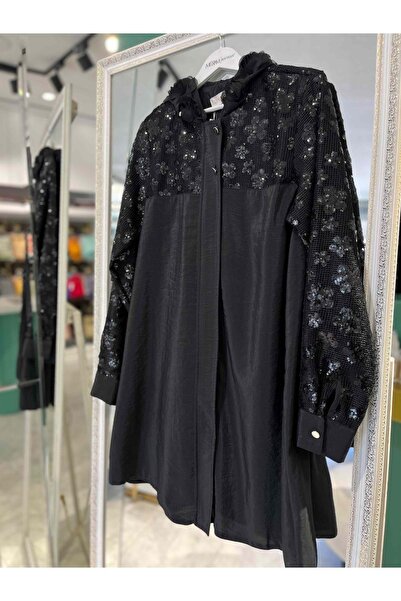 MERAM BUTİK SELİNADA GİYÇIK PAYETLİ ÇİÇEK DESENLİ 4165 - SİYAH - 42