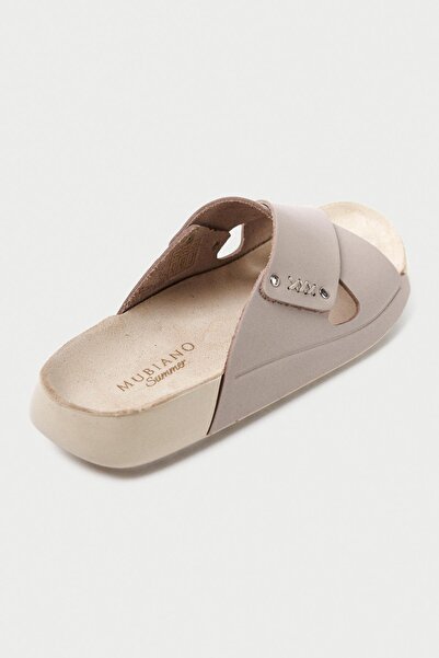 Mubiano Genuine Leather Summer Women's Cross Strap Beige Slippers -Mssr56-Bj
