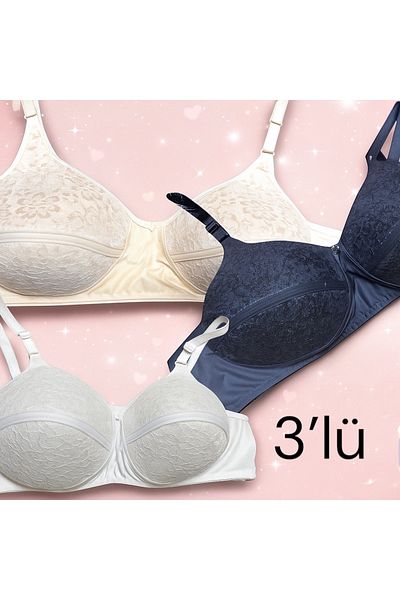 SATTENS Solitary 3-Pack Large Size Recovery Maternal Bra Lace Hollow Wire-Free Bra