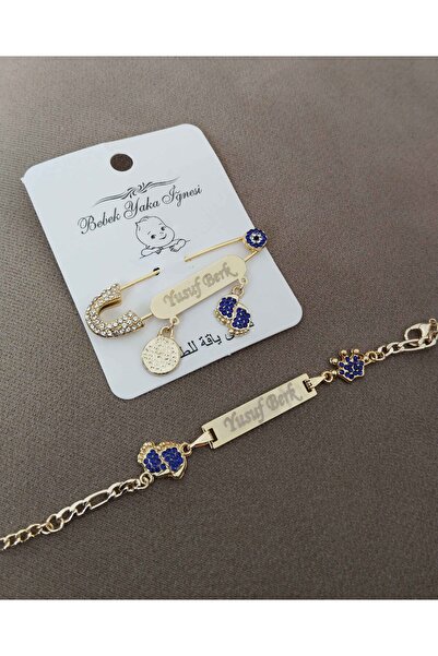 Serap Yılmaz Sahi Isimli Kaplama Mavi Taşlı Bebek Yaka Iğnesi Ve Künye Seti - Tysysh0504