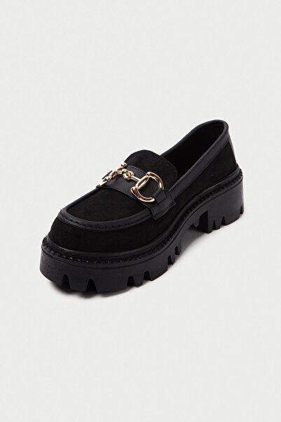 Mubiano MB1170-S Товста підошва, люкс замша, чорні жіночі лофери з пряжкою