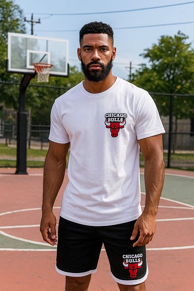 YOHO SPORT Set de 2 tricou și pantaloni scurți slim cu imprimeu New Season Trend Bulls - țesătură interlock din poliester