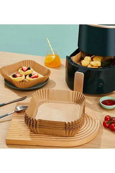 salah 100pcs Air Fryer Paper Liner 6.3 Inch Square Parchment Paper for Baking, Non-Stick (Free Oil Brush)