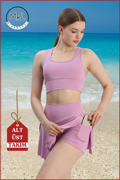 missmaral Set de costum de baie pentru femei, pantaloni scurți și top cu pernă fixă, costum de baie pentru sport, în piscină, în mare, costum de culoare liliac3107