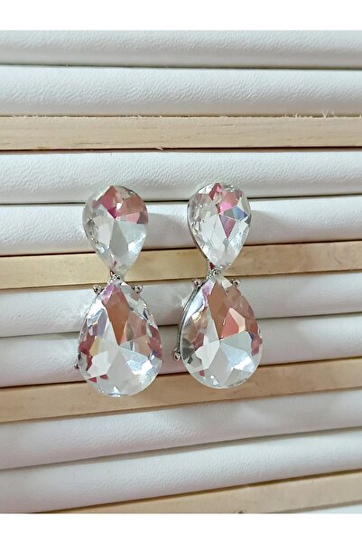 mos&more White Stone Drop Women's Earrings