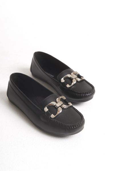 Ayakkabı Delisiyim Women's Ballerina Black Leather – D Buckle, Lightweight, Orthopedic, Comfortable, Casual Shoes, Gizy
