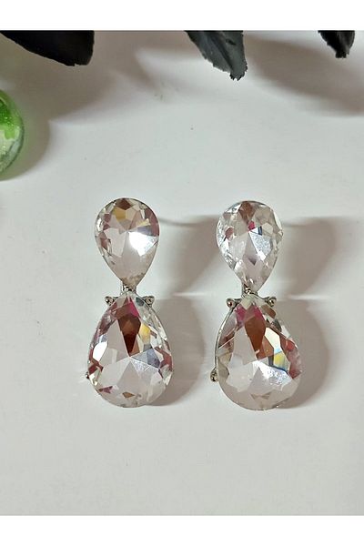 mos&more White Stone Drop Women's Earrings