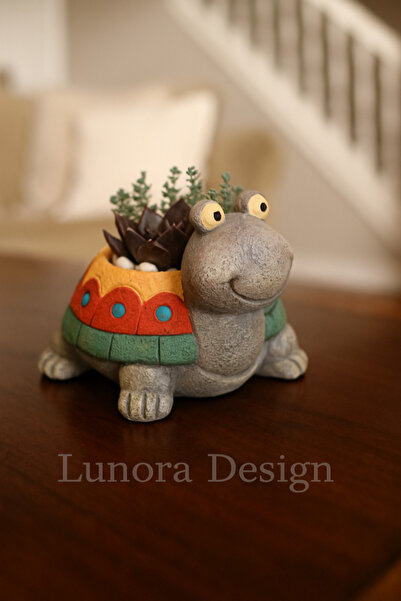 Lunora Design Renkli Kaplumbağa Figürlü Sukulent Saksı | Lunora Design